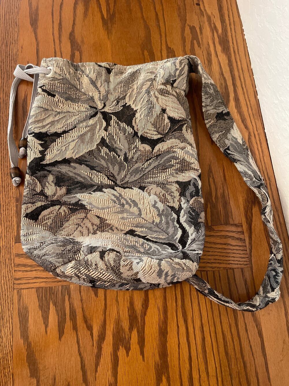 Handmade Floral Tapestry Sling Bag - Earth Tone Botanical Drawstring Crossbody